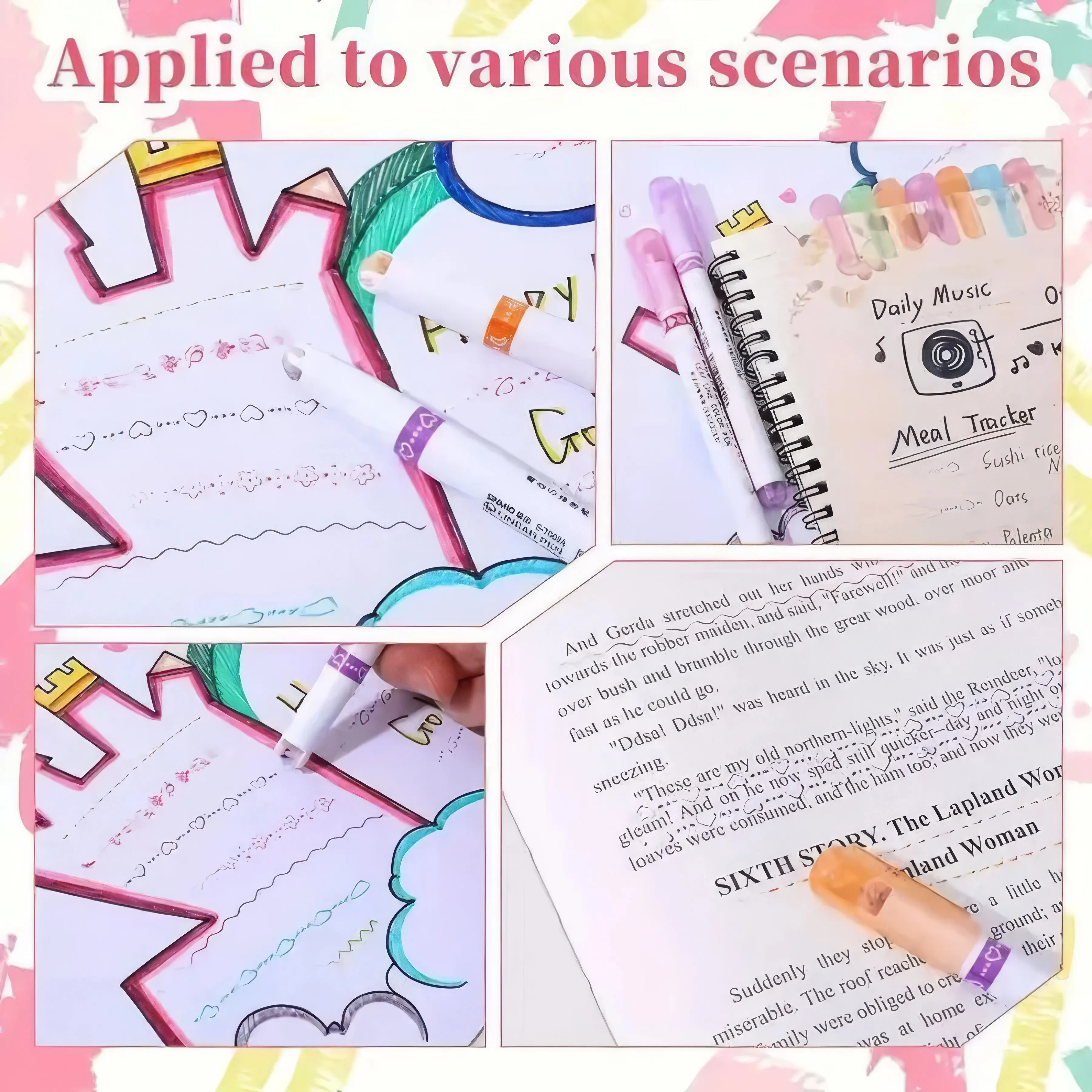 مجموعة أقلام بنمط 6 في 1 مع أطراف فريدة من نوعها لإنشاء خطوط منقط ومموجة وأزهار. مثالية للمجلات والحرف اليدوية،