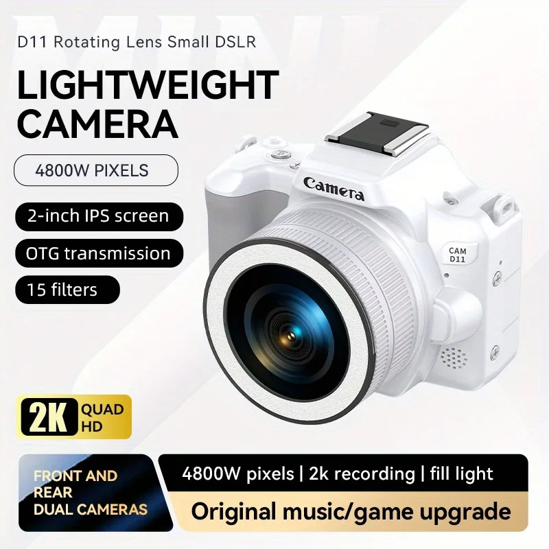 

Мини-камера DSLR 2K с 48 МП, поворотным объективом, двойной фокусировкой, 2-дюймовым экраном, 16-кратным зумом, для видеоблогов, путешествий, подарок на выпускной