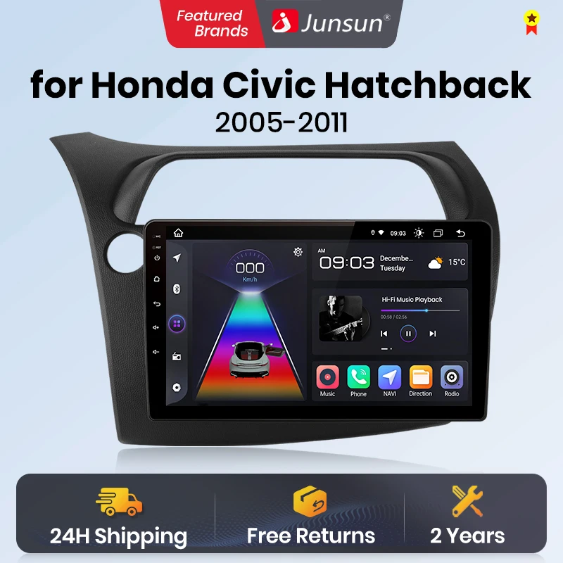 Junsun Android 13 Wireless CarPlay for  Android Auto Car Radio For Honda Civic Hatchback 2005-2011 FM GPS IPS 2din Autoradio