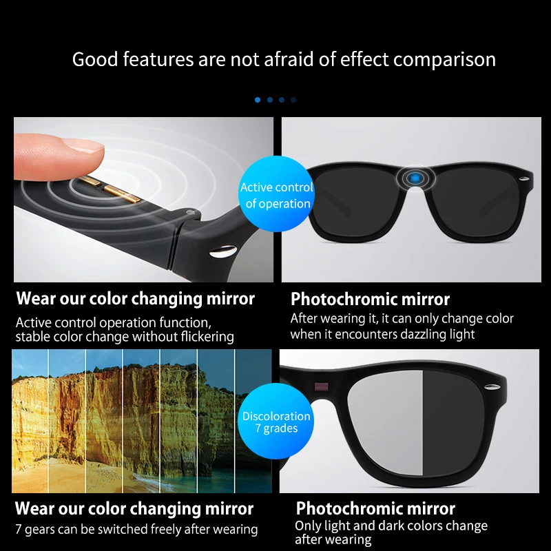 Elbru Fashion Men Sunglasses LCD Polarized Lens Smart Color Change Adjustable 7 Color Lenses Sun Glasses Trend for Women UV400