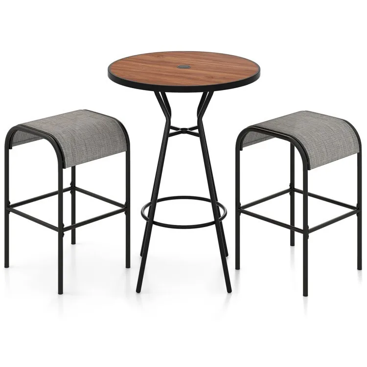 

3PCS Patio Outdoor Round Bar Table Set Bistro Furniture Set w/1.6" Umbrella Hole
