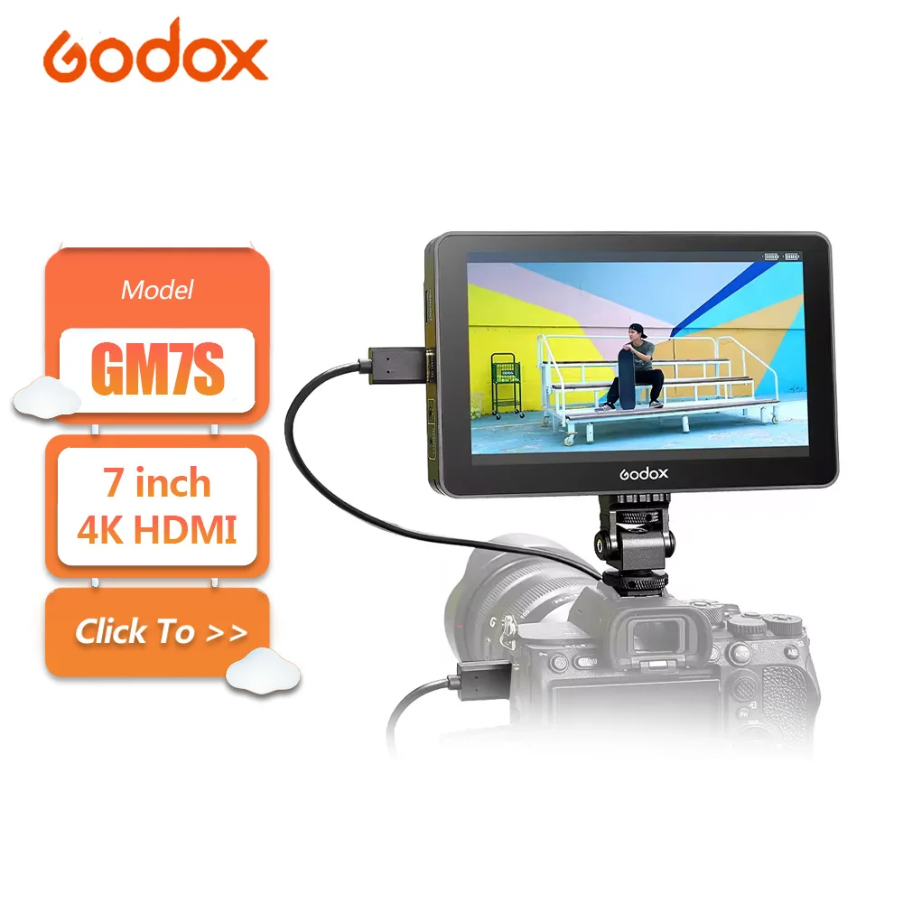 Godox GM7S 4K HDMI 7 inch Ultra Bright Camera Monitor with REC.709 Color Calibration Support Custom 3D LUT Silent Fanless Design