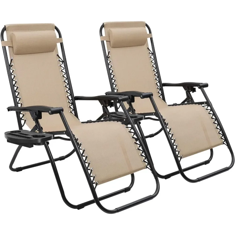 

Zero Gravity Chair Outdoor Folding Adjustable Reclining Chairs Pool Side Using Lawn Lounge Chair with Pillow Set of 2 (Beige)