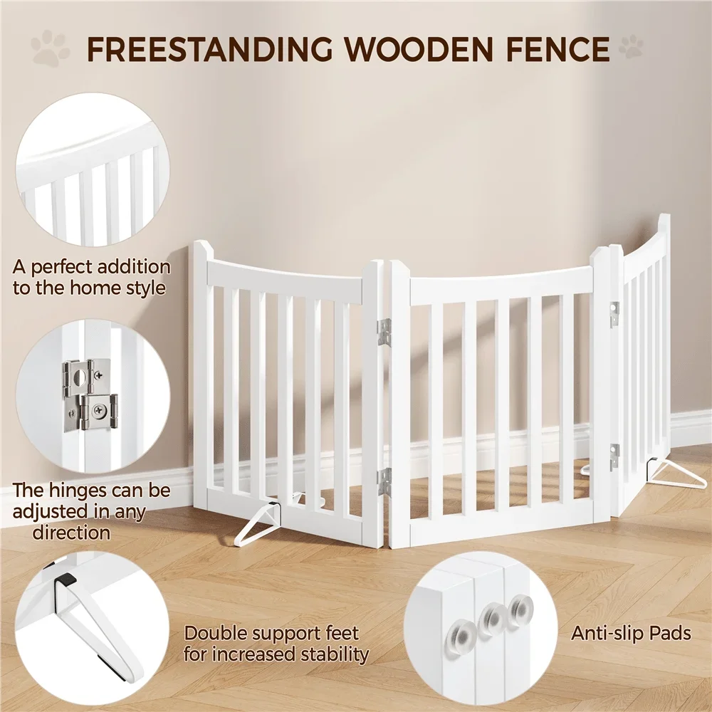 

3-Panel Freestanding Wooden Pet Gate With Door For Doorway