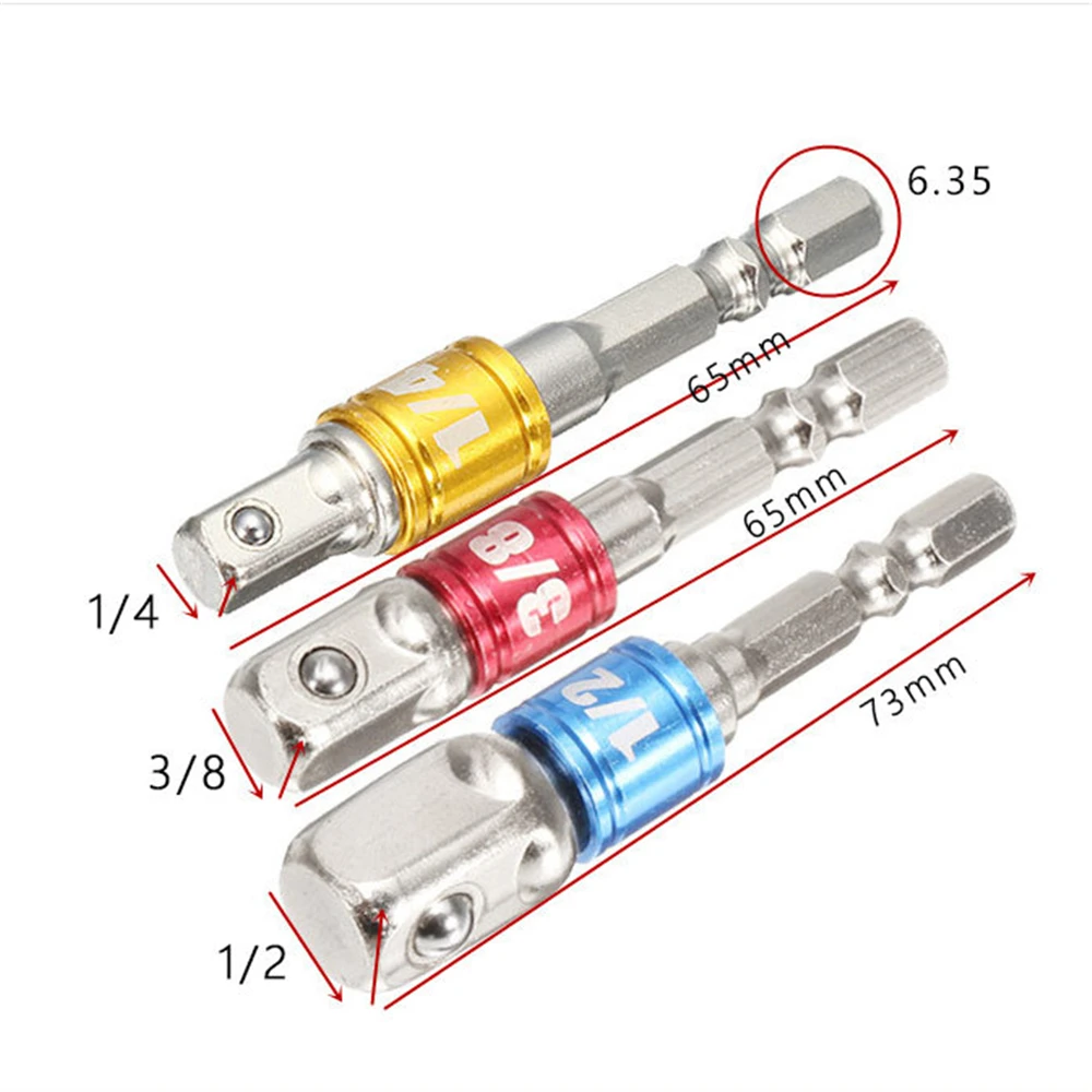 3 sztuk Adapter gniazda wiertarskiego konwerter na klucz udarowy z uchwyt sześciokątny na kwadratowe gniazdo wiertła zestaw przedłużający Bar 1/2