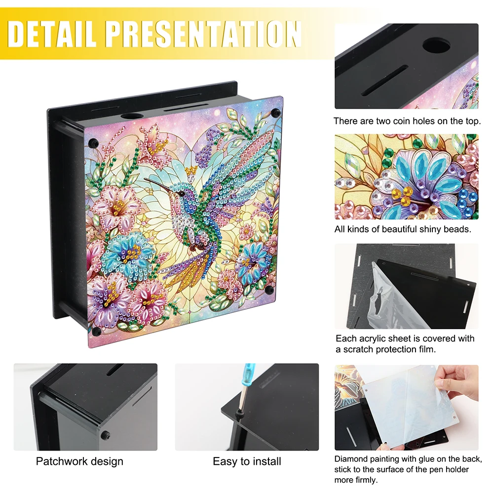

Diamond Painting Piggy Bank Owl Coin Bank Desktop Diamond Art Kits Diamond Painting Change Holder Case Decors for Home Decor