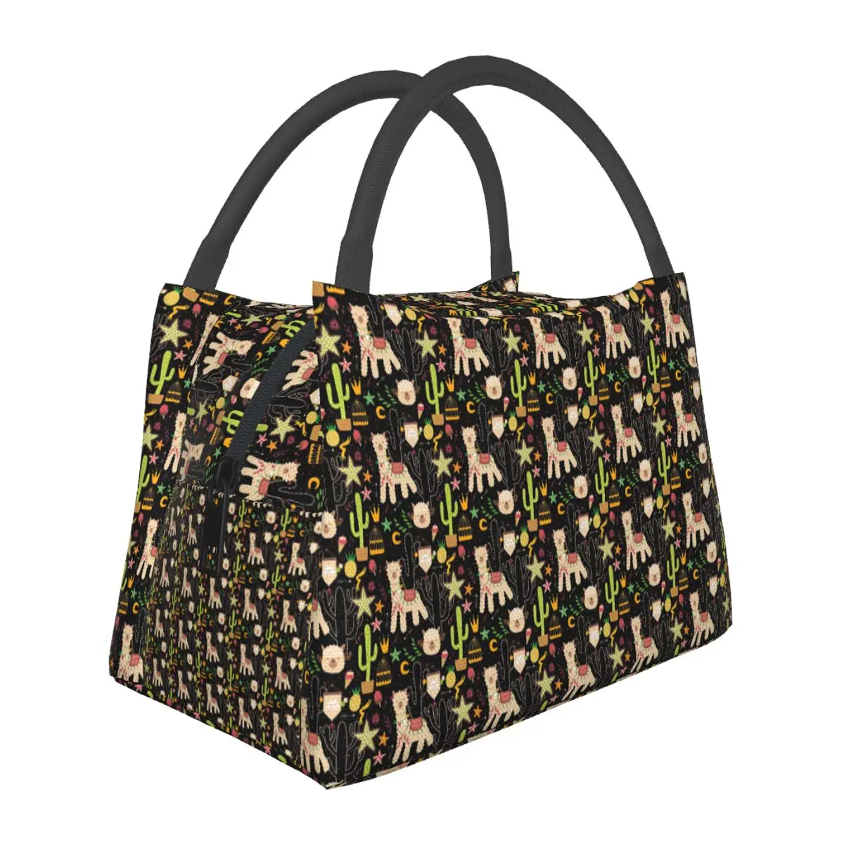 Cute Cactus Alpaca Pattern Insulated Lunch Bag for Women Picnic Storage Food Boxes Leakproof Container Cooler Thermal Lunch Box
