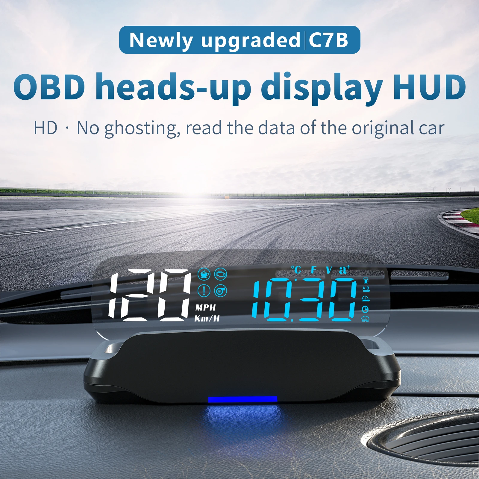 Mirror HUD C7B Obd2 Speedometer Digital Meter Hud Display Auto Electronics Head up Displays Speed Gauge for Cars