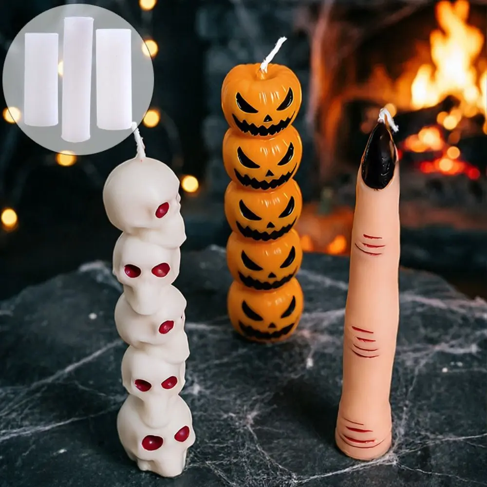 Crafts 3D Silicone Molds Stackable Multi-Style Pillar Candle Molds Handmade Reusable Pumpkin Skull Molds Candle Making