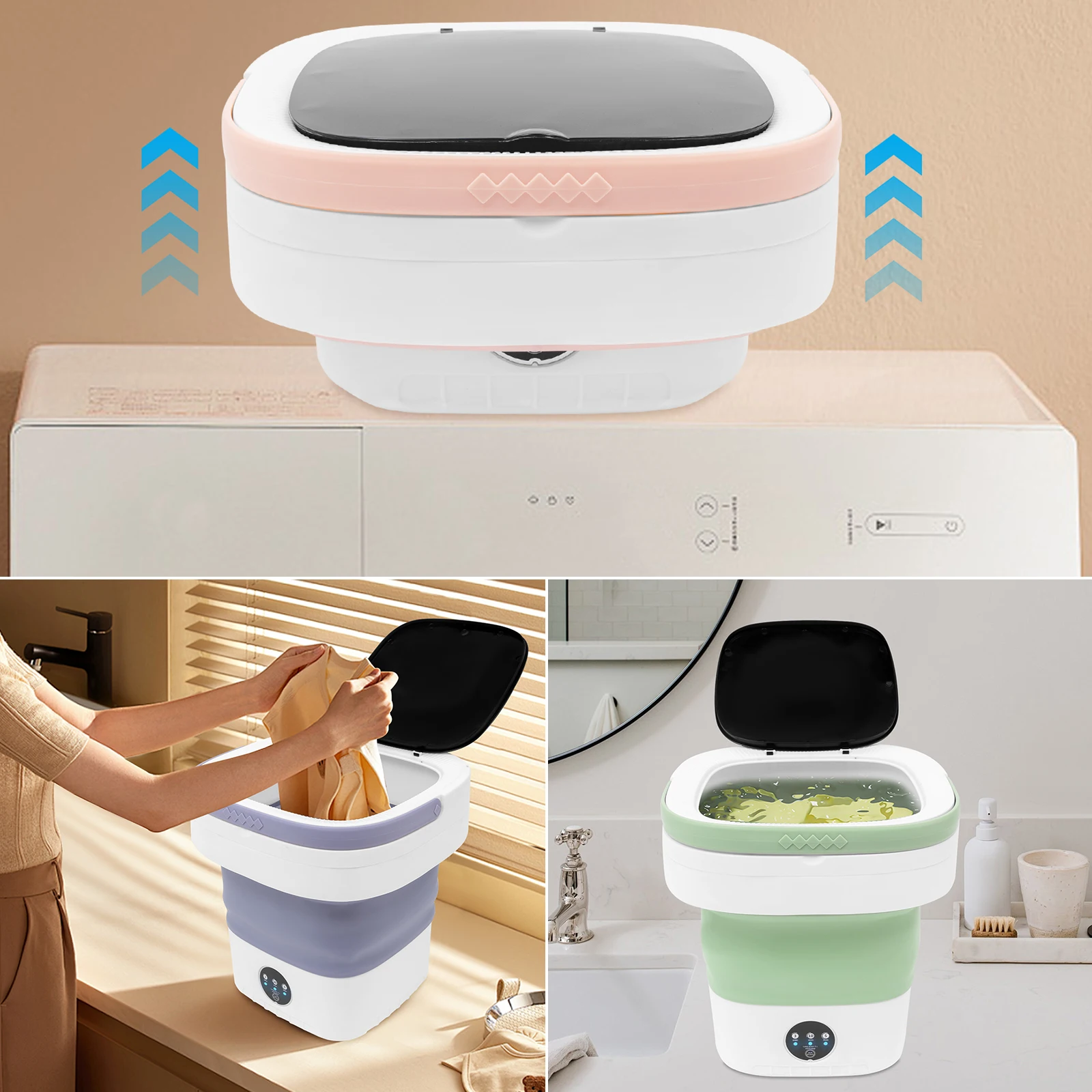 12L Portable Washing Machine, 3 Cleaning Modes Foldable Washing Machine, Travel Mini Washing Machine 30*30*33cm