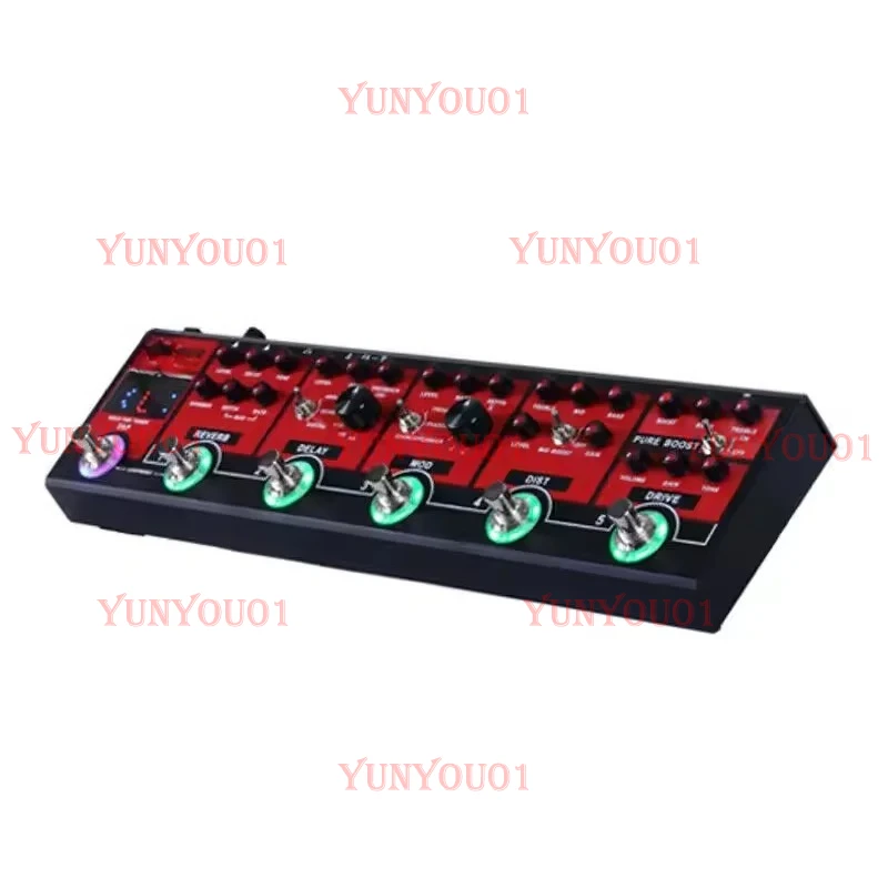 Guitar Effect Pedal Cpt1 Red Truck 6-in-1 Combination Effect Pedal Boost Overspeed Distortion Modulation Delay Reverb Tuner
