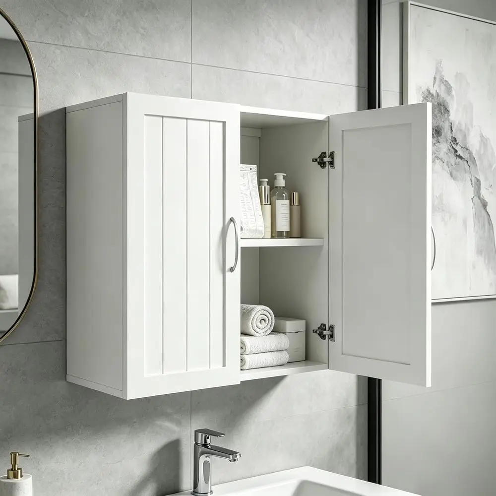 

Wall-Mounted Medicine Cabinet for Bathroom, Over Toilet Storage with Adjustable Shelves, White