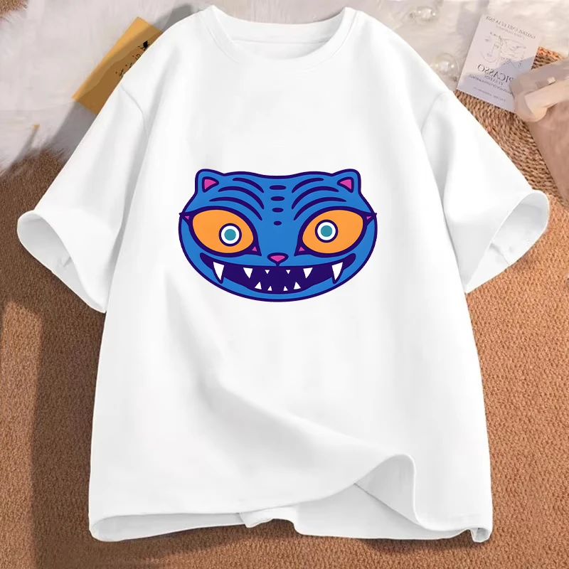 여성 티셔츠 Kpop 악마 사냥꾼 타이거 그래픽 탑 여성 의류 패션 한국 애니메이션 캐주얼 하라주쿠 반소매 티셔츠