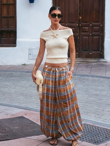 Imagen 2 del producto HH mujeres otoño nuevo Ramie Bloomers dibujo de cuadros pantalones sueltos moda femenina versátil cordón ropa de calle pantalones casuales