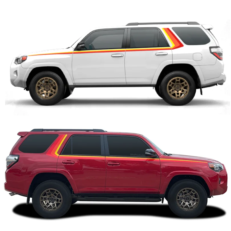 

Retro Tri-Color Red with Orange Stripe Decal Body Side Sticker Vinyl Graphic Stickers Wrap Kit For Toyota 4Runner