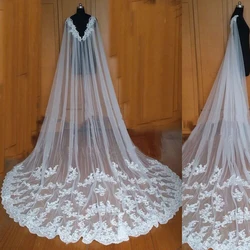 Long Lace Appliques Wedding Shawl Lace Bridal Cape Wedding Wraps Cloaks Bride Veil Drag Train Customized
