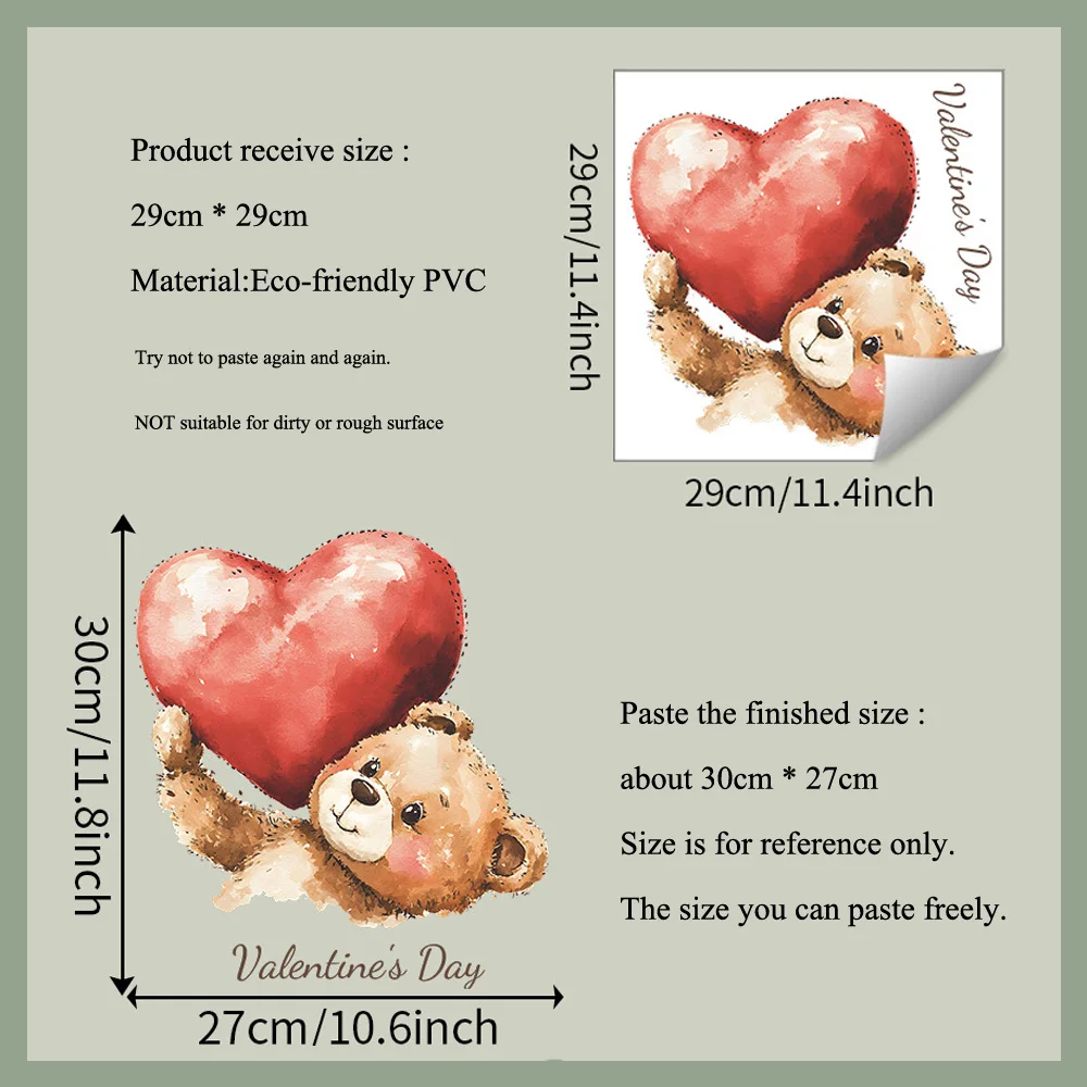 Valentine's Day Painted Love Bear Wall Sticker For Bathroom Toilet Decoration Mural Room Cabinet Decor Self-adhesive Home Decals