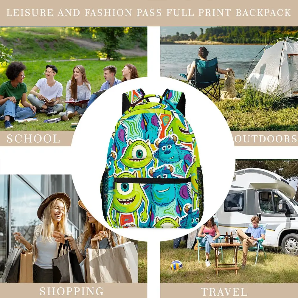 

Trendy Monsters Sullivan&Wazowski Print Backpack for teens Aesthetic Cartoon School Bag Large Capacity Travel Laptop Backpack