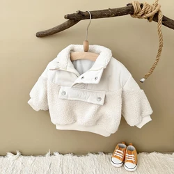 Ins Boys Girls Baby Cotton Coat Lamb Wool Warm Top Winter Thicken Half-Zip Fleece Jacket Solid 0-3Y Toddler Padded Clothes