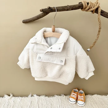 Ins Boys Girls Baby Cotton Coat Lamb Wool Warm Top Winter Thicken Half-Zip Fleece Jacket Solid 0-3Y Toddler Padded Clothes 1