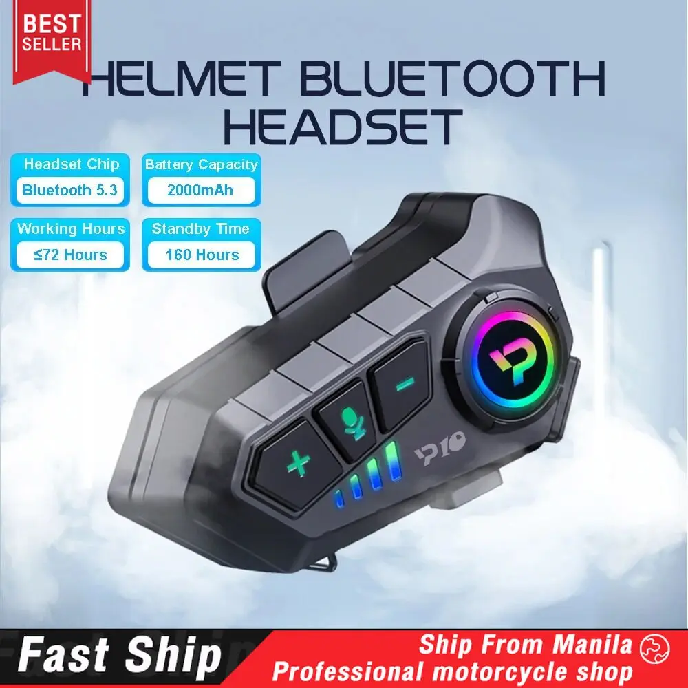 

Y10 Helmet Headset For Motorcycle Stereo Bluetooth 5.3 Hands Free Ipx6 Waterproof 2000Mah Moto Wireless Earphone