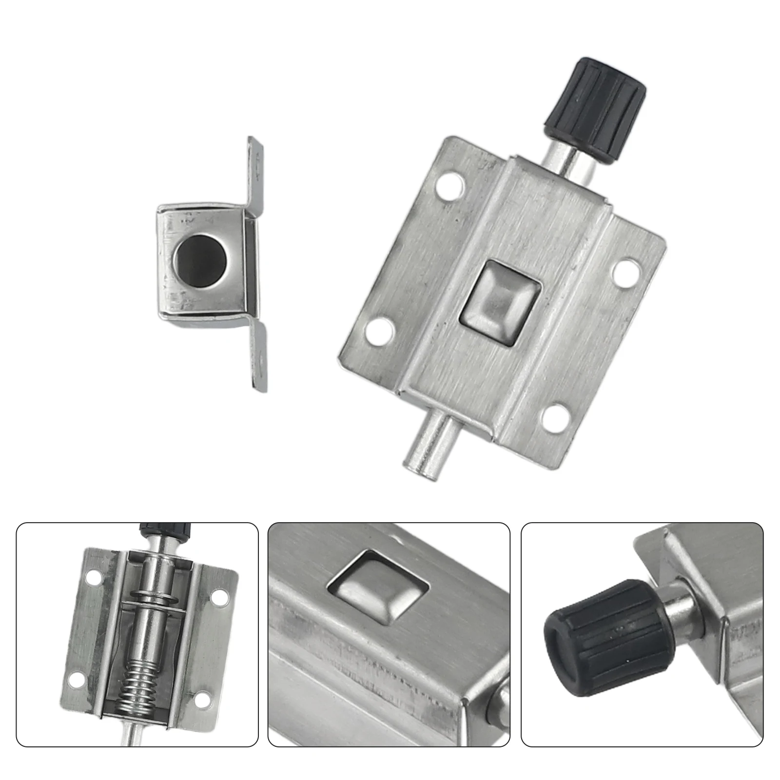 1 Pcs Self-elastic Latch Stainless Steel Silver Doors Latch Sliding Locks Bolt Automatic Spring Latch With Screws