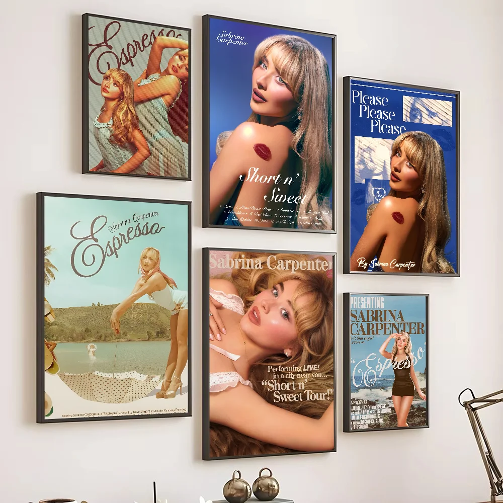 Modern Fashion Singer Sabrina Carpenter Poster Self-adhesive Art Waterproof Paper Sticker Coffee House Bar Room Wall Decor