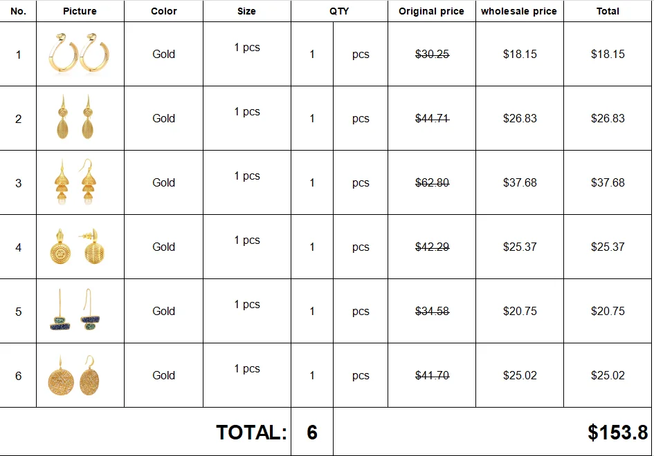 

Wholesale Order Of Earring