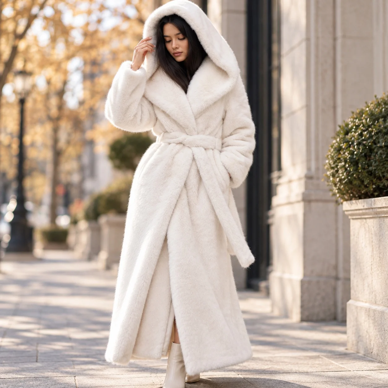 Hooded Pocket Belt Edgy Street with Extra Long Length No Hood Coat Streetwear Long Sleeve Regular Sleeve Summer Women Jacket