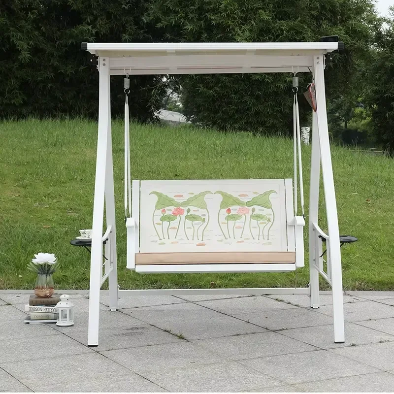 White Modern European Patio Garden Furniture Outdoor Front Porch Aluminum Two Person Seater Hanging Swing Chair
