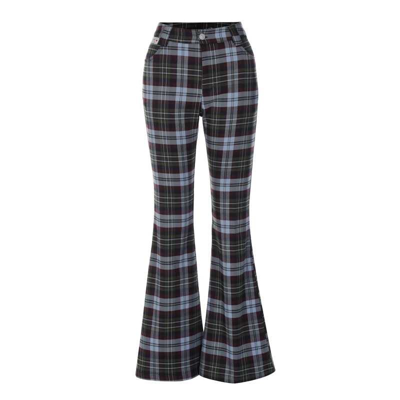 Women's Plaid Flared Pants,Casual Hot Sweet Style,patchwork Bell-bottomed Pants,American And European 2025