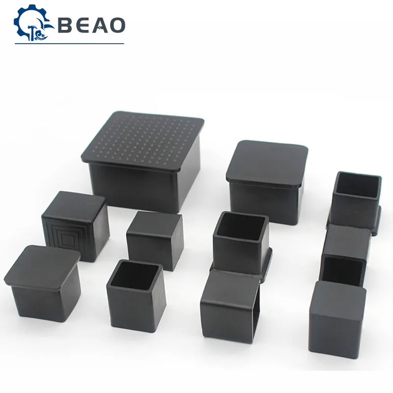 Black Square Chair Leg Caps rubber Non-slip Table Foot Dust Cover Socks Floor Protector Pads Pipe Plugs Furniture