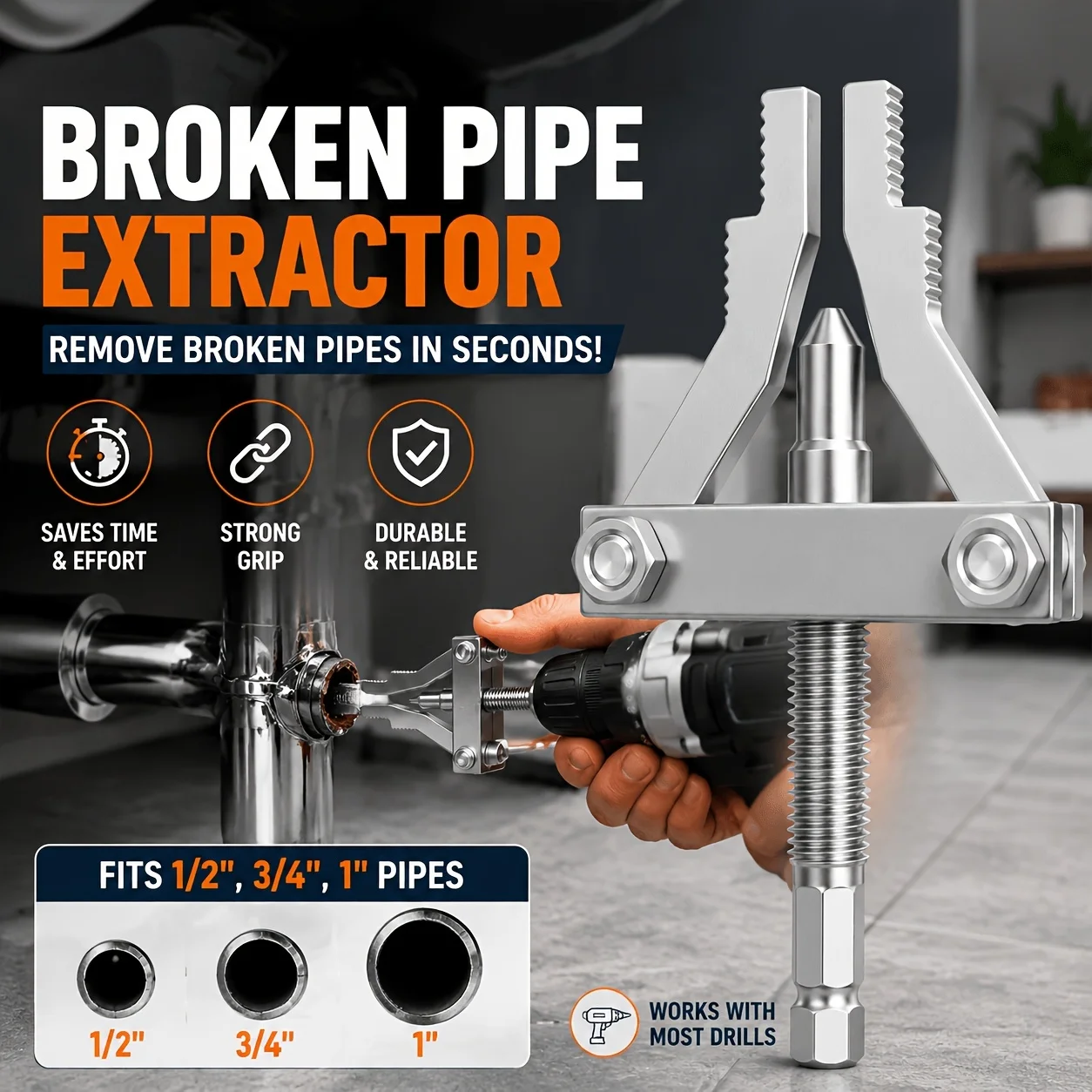 Heavy Duty Universal Pipe Extractor Tool Broken Thread Puller Hex Shank Power Drill for PPR PVC Plastic MPP Pipes