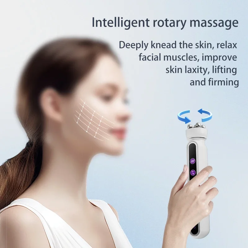 

EMS Microcurrent RF Heating 360 Electric Rotating Facial Roller Massage Beauty Device Reduce Dark Circles Minimize Pores