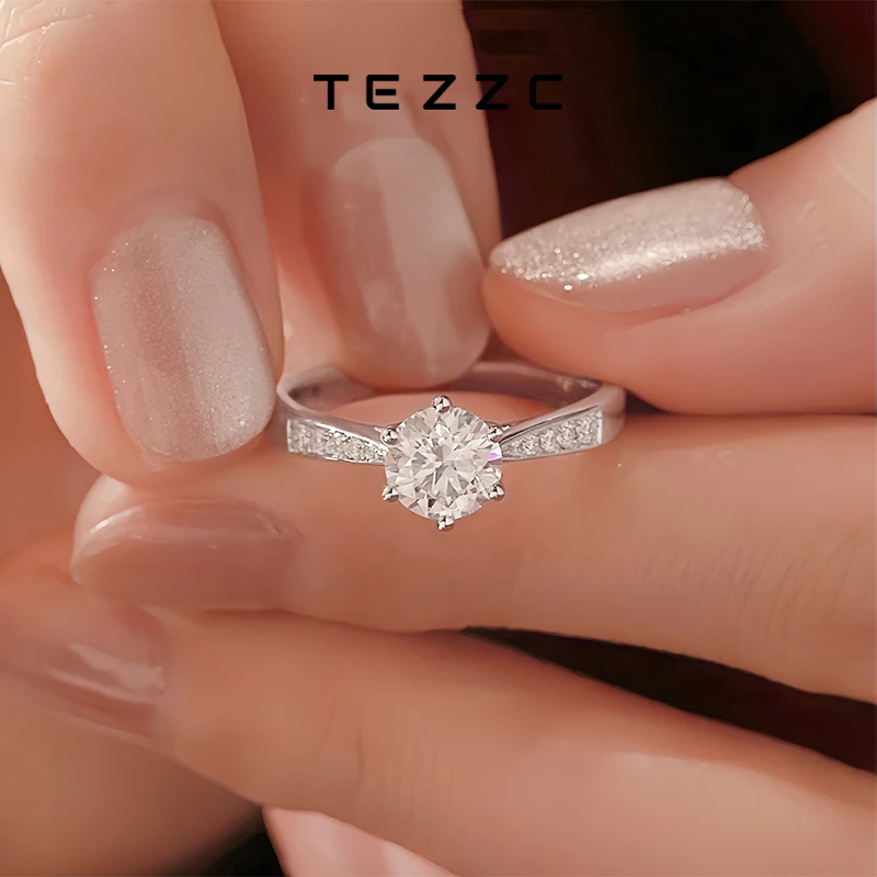 

Tezzc 1ct 2ct 3ct Moissanite Ring 925 Sterling Silver Pass Diamond Test For Women Wedding Rings Band Jewelry with Certificates