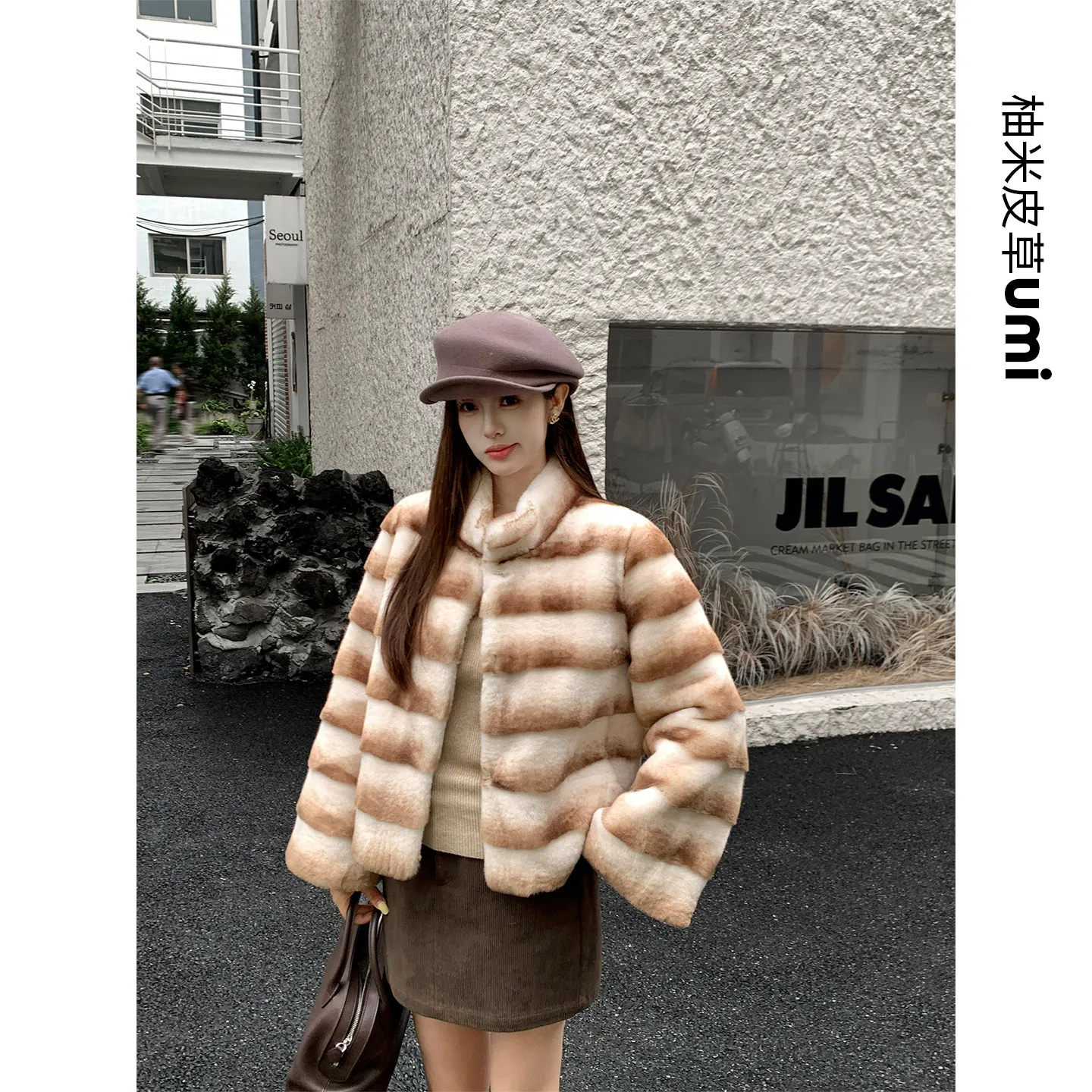BFFUR Winter Women Rabbit Fur Jackets Real Rex Rabbit Fur Coat Temperament Women's Warm Casual Streetwear Coat