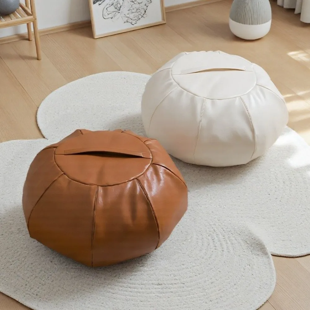 Accent Stool Round Pumpkin Pouf Cover Leather Decorative Seat Cushion Cover Large Capacity Storage Bag Lounge