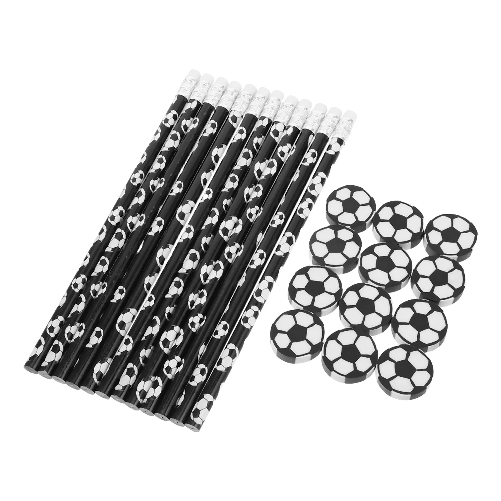

12 set 12 Sets Football Pencils Black White Ball Eraser 2B Sketching Drawing Wooden Kids Stationery Set Boys Sports Party Favors