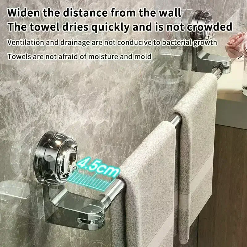 Retractable Suction Cup Towel Rack Rust-Free No-Punching 30-120cm Adjustable Wall Holder for Wet Bathroom Area