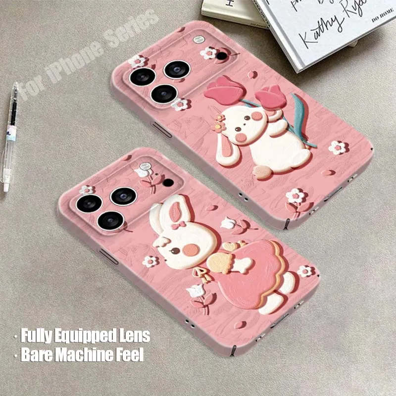 

Cartoon Rabbit Pink Tulip For Apple iPhone 14 15 16 17 16E X Air Plus Pro Max 2022 Film Hard Shell Phone Case