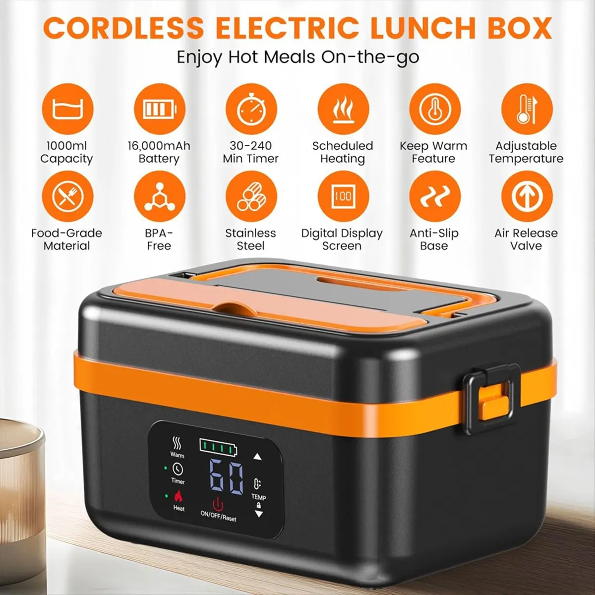 Lunch Box elettrico senza fili a basso prezzo, scaldavivande autoriscaldante ricaricabile con batteria da 16000 mAh, per lavoro/viaggio/auto/ufficio UE