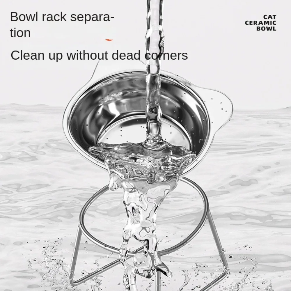 Fall-Resistant Stainless Steel Cat Bowl Cervical Protection with Stand Elevated Cat Food Bowl 15°Tilted Angle Anti overturning