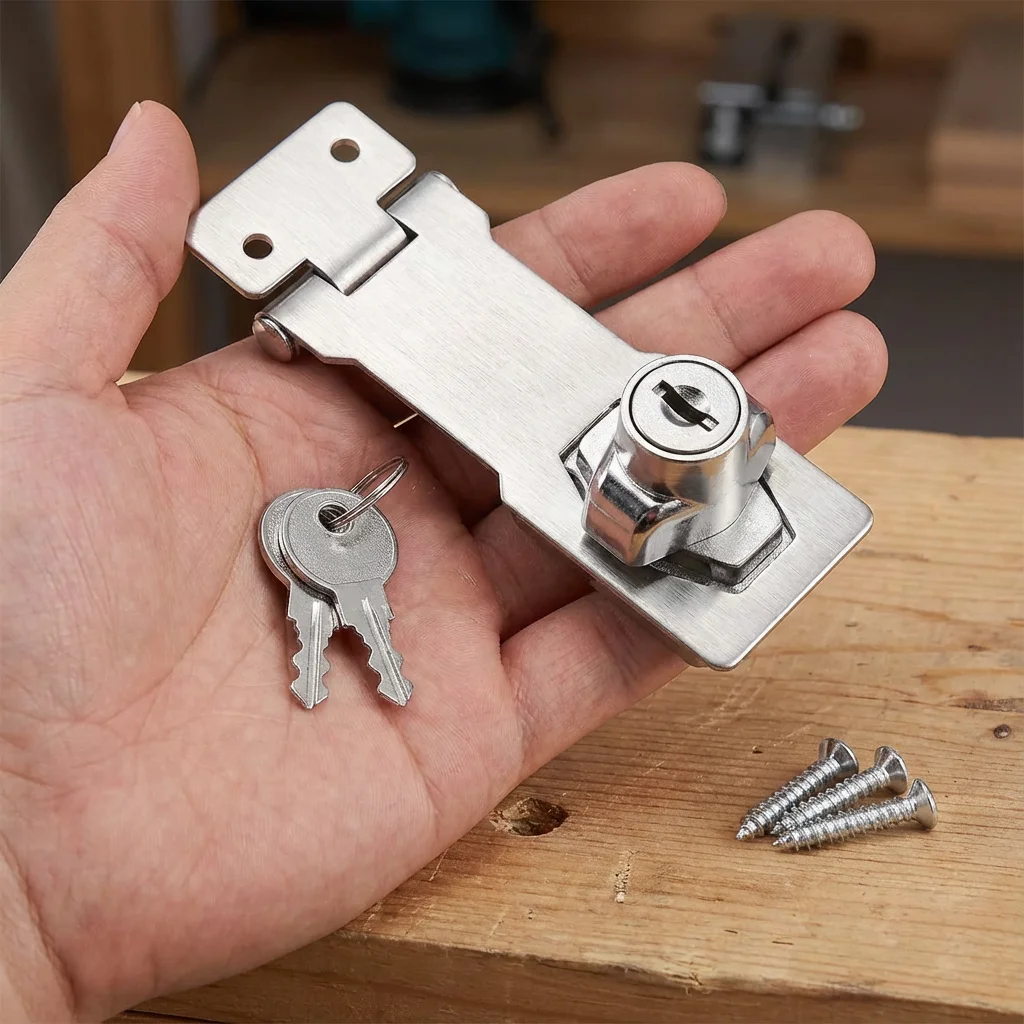 Keyed Hasp Locks, Keyed Locks Twist Knob Locking Hasp Stainless Steel with Screws for Gates,Doors,Cabinets, Closets and More
