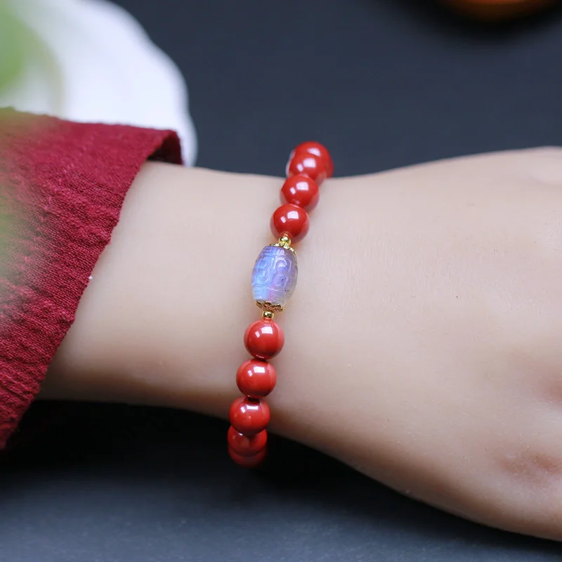 Natural cinnabar Bracelet moonstone accessories transfer beads Bracelet fashion ceremony men's and women's jewelry gift