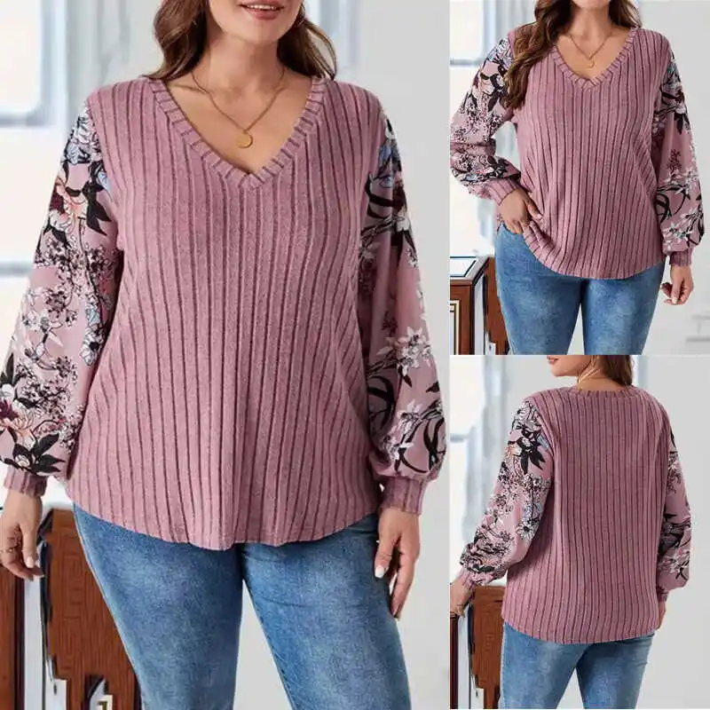 

Autumn Women's plus Size Blouse Casual Loose Tshirt Comfortable Breathable Long Sleeve V-Neck Citywalk Cotton Polyester