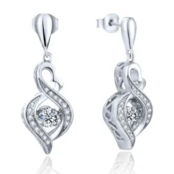 925 Sterling Silver Dancing Diamond Three Dancing CZ Stone Long Stud Earrings For Engagement / Party / Birthday Gift