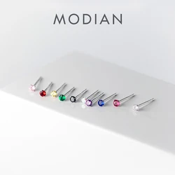 MODIAN Rainbow Color CZ Stud Earrings 925 Sterling Silver Platinum Plated Round Cubic Zirconia Hypoallergenic Wedding Earrings