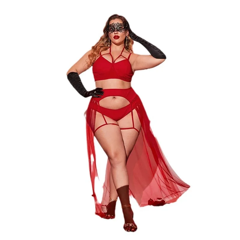 Plus Size Women\'s Sexy Two Pieces Lingerie Sets Large Lady Godness Fliter Nightwear Adult Exotic XXXL Naugty Costumes