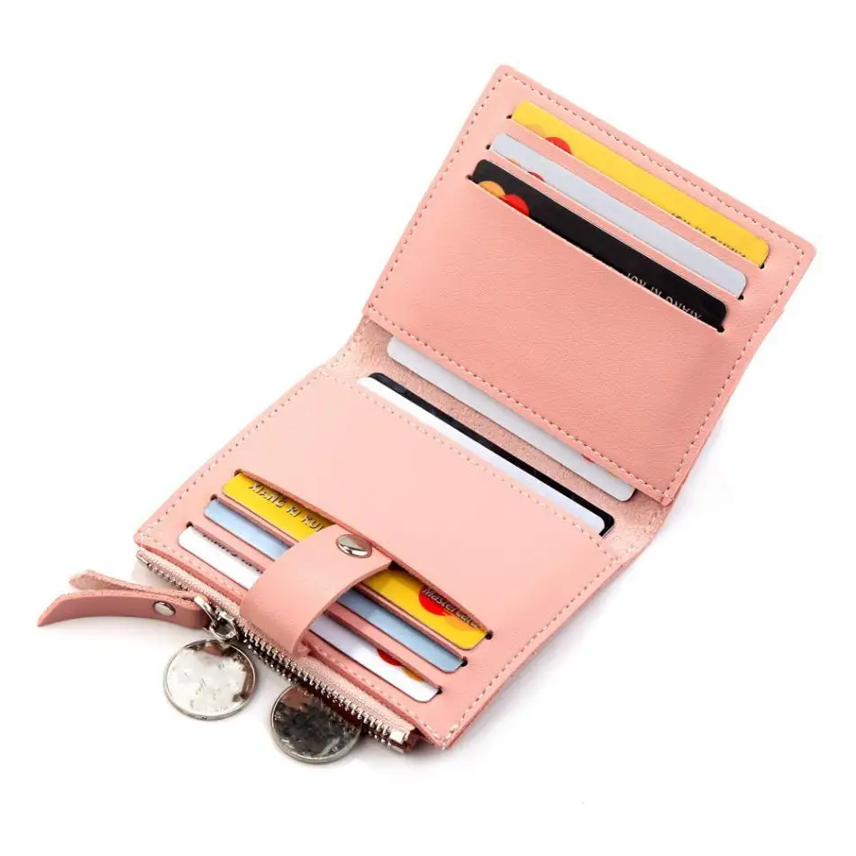1 Pcs Pu Leather Purse Female Card Coin Holder Small Wallets Credit Cards Short Wallets Fashion Women's Wallet Zipper Pocket New