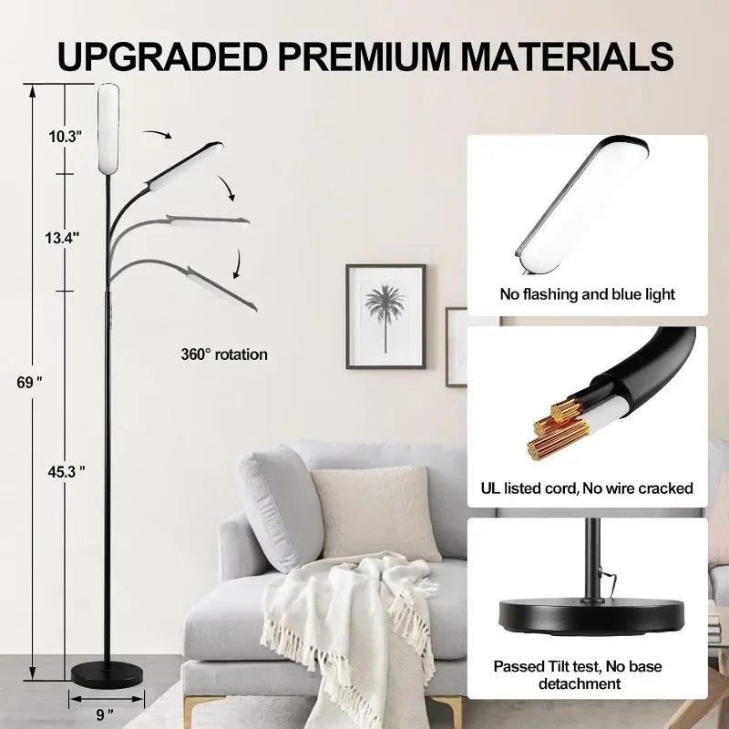 18W 1800LM Super Bright LED Floor Lamp with Remote & Works with Smart Plug, Dimmable Timing Eye Caring Reading Standing